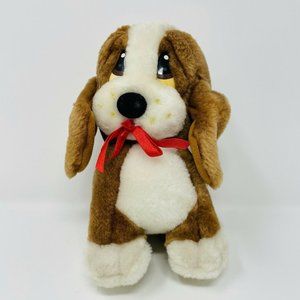 Applause Sad Sam 7" Plush Brown Bassett Dog Puppy Vintage Children Red Ribbon